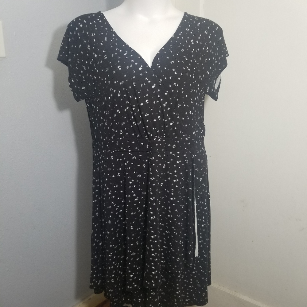 Torrid Black & White Star Print Faux Wrap Dress